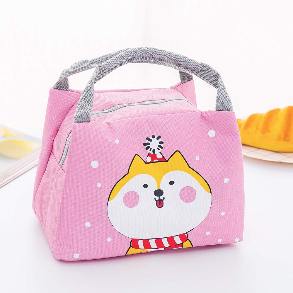 Bolsa de Almuerzo para Niñas y Mujeres, Bolsa de Almuerzo Aislada, Bolsa de Picnic Térmica Portátil, Bolsa Nevera Pequeña plegable, Bolsa Térmica para Adultos Niños Oficina Escuela Picnic (Perro Rosa)