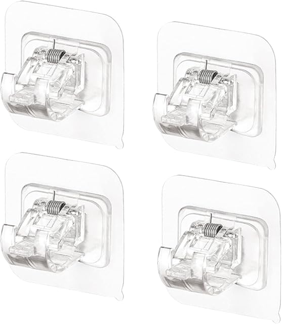 Self Adhesive Curtain Rod Brackets,No Drilling Drapery Hook Holders,Clear Curtain Pole Wall Brackets Fixing Rod Holder for Bathroom Kitchen (Clear4PCS)