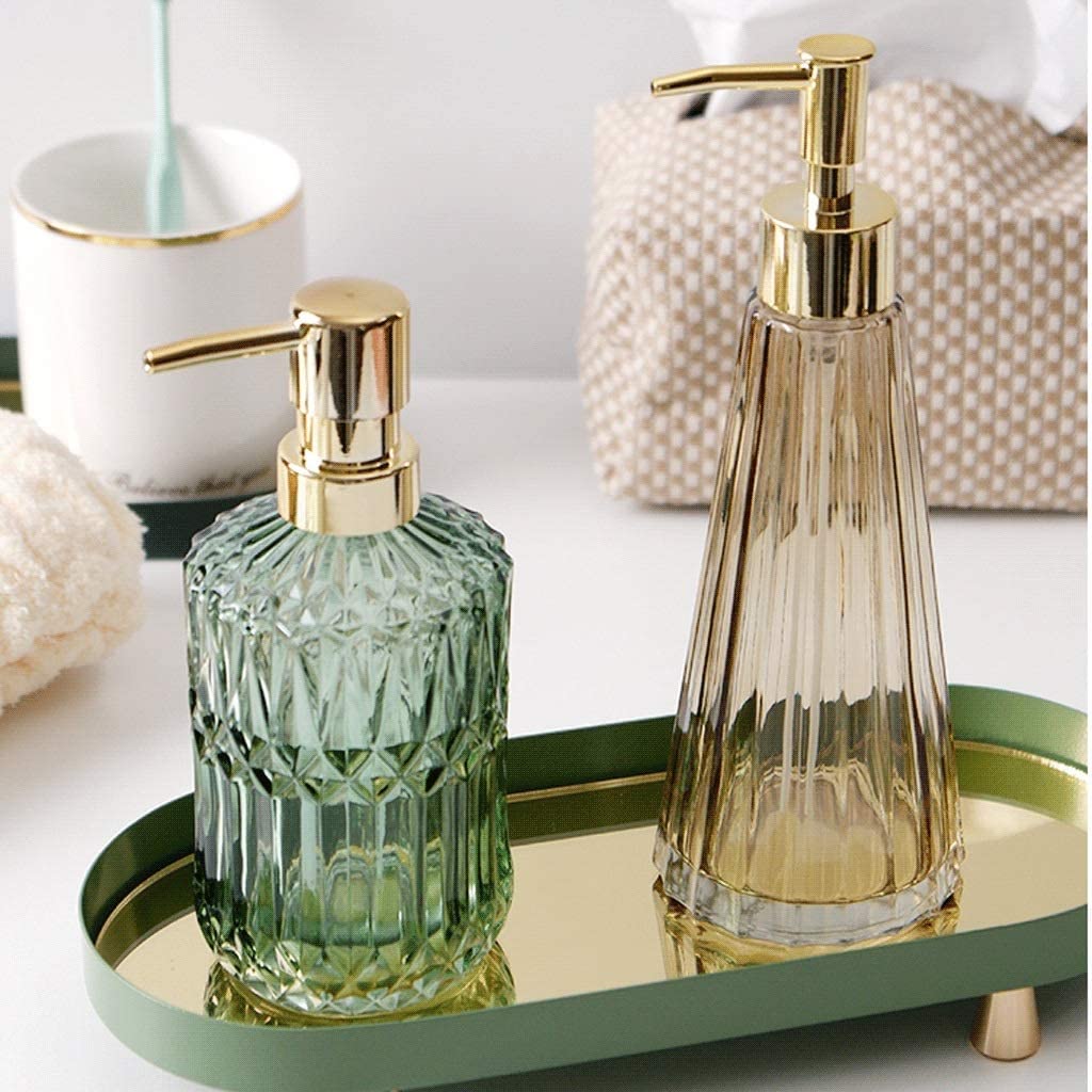 Dispensador de jabón líquido con Bomba, Botellas de Vidrio, Paquete de 3, Transparente, Grueso, Recargable, para baño y Cocina, 10/13.5 oz de loción (