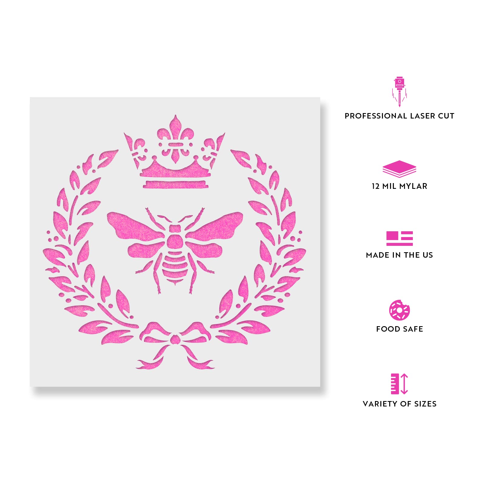 Royal Bee Stencil - Decor Stencil, Queen Bee Stencil, French Bee Stencil, Royal Bee Art, Royal Bee Stencil