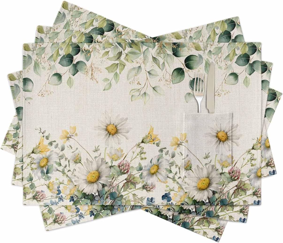 Marble Placemats Set of 6, Woven Placemat Washable Wipeable Table Placemat with Pocket, Holiday Cloth Table Mat for Party Kichen Dinner Modern Navy Blue Abstract Gold