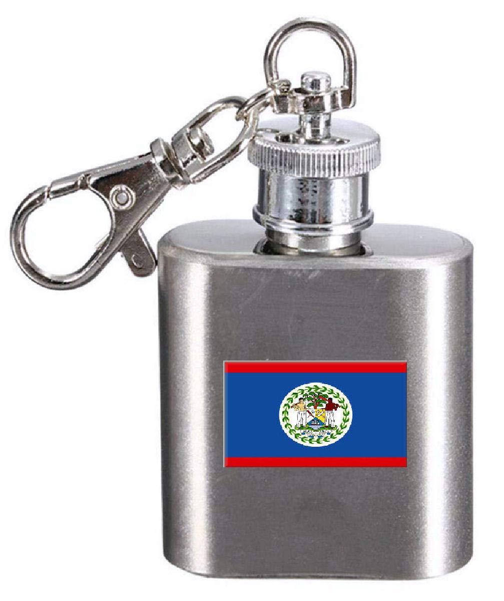 Flasque porte-clés drapeau du Belize gravé en acier pour clés et sac
