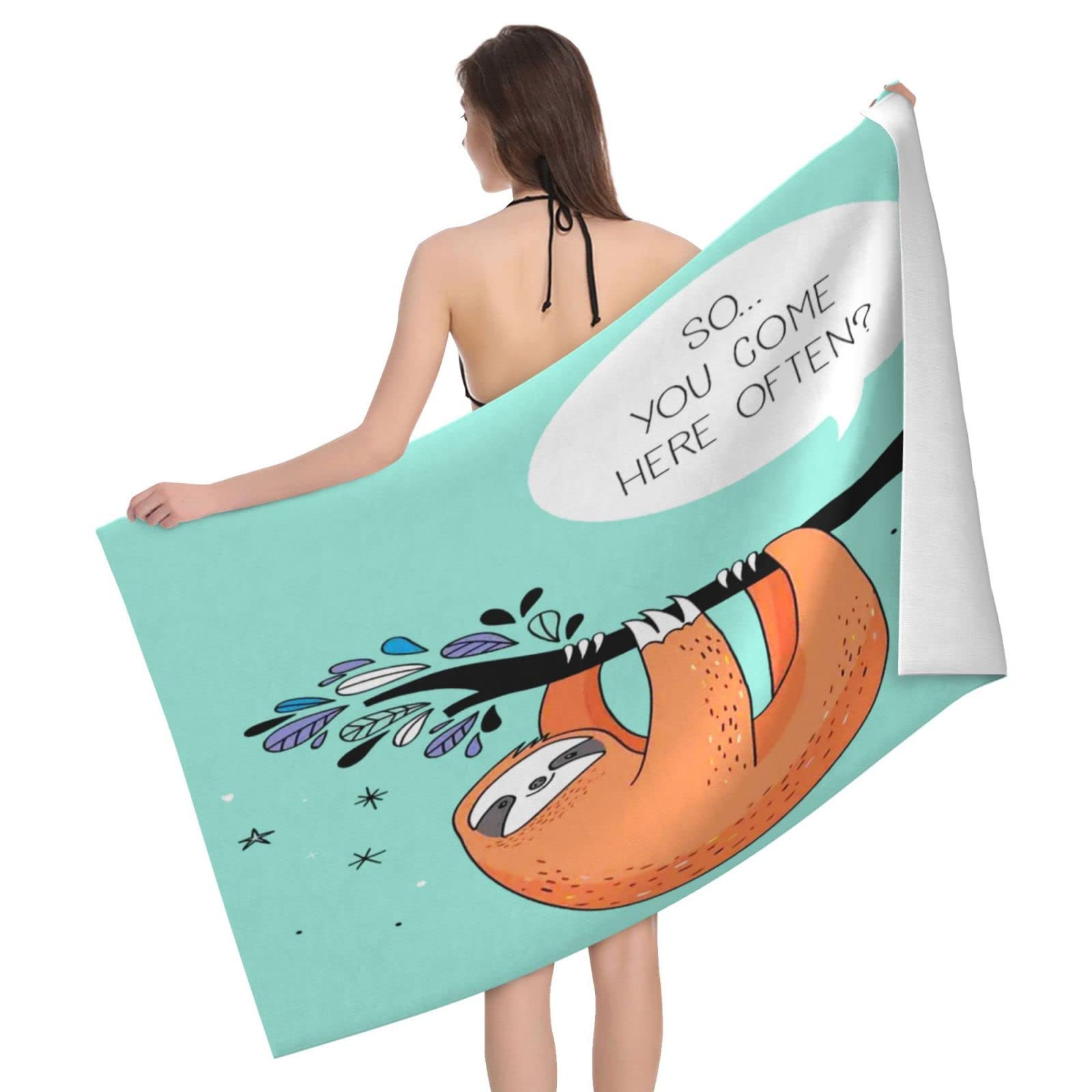 Lawenp Sloth On The Tree Beach Towel, Lightweight Sand Free Quick Dry Microfiber Absorbent Bath Towel for Kids, Adults, Swimming, Bath, Yoga, Pool, Travel, Camping 32"X52"