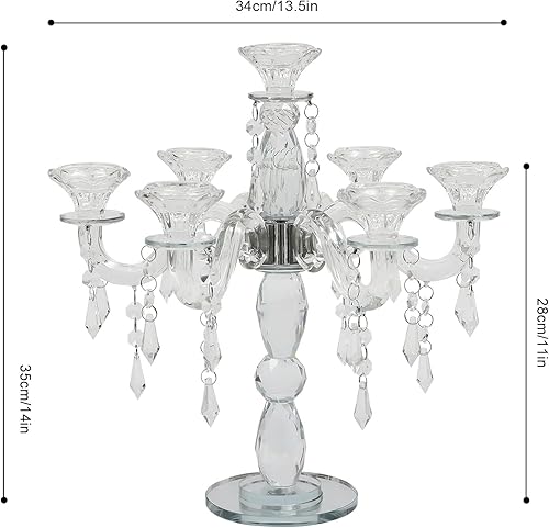 Miniatura 2 de Portavelas de cristal, candelabro Crystall, centro de mesa moderno de 7 brazos, candelabro cónico de cristal, centro de mesa de boda familiar, 14