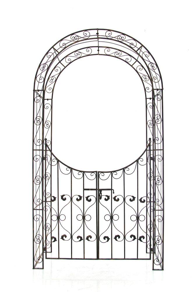 Rosenbogen Weimar mit Tor - 135x41,5x245cm, Metall, Bronze | Rankhilfe Rosen Rankgitter Gartendekoration