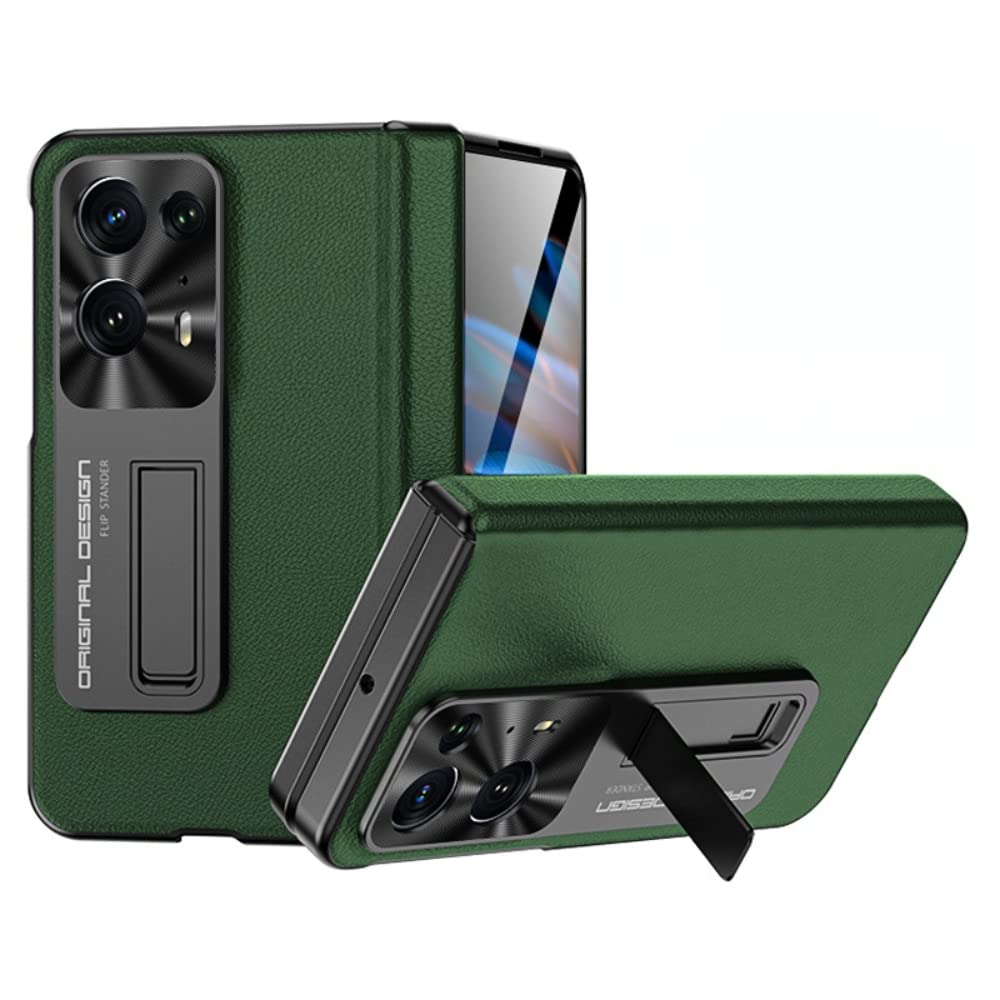 Jarttarn Leather Case with [Hinge Protection] [Screen Protector] [Built-in Kickstand] Ultra-Thin Shockproof Cover for Find N2 2023 (Dark Green) Compatible with OPPO Find N2 Case, (Dark Green)