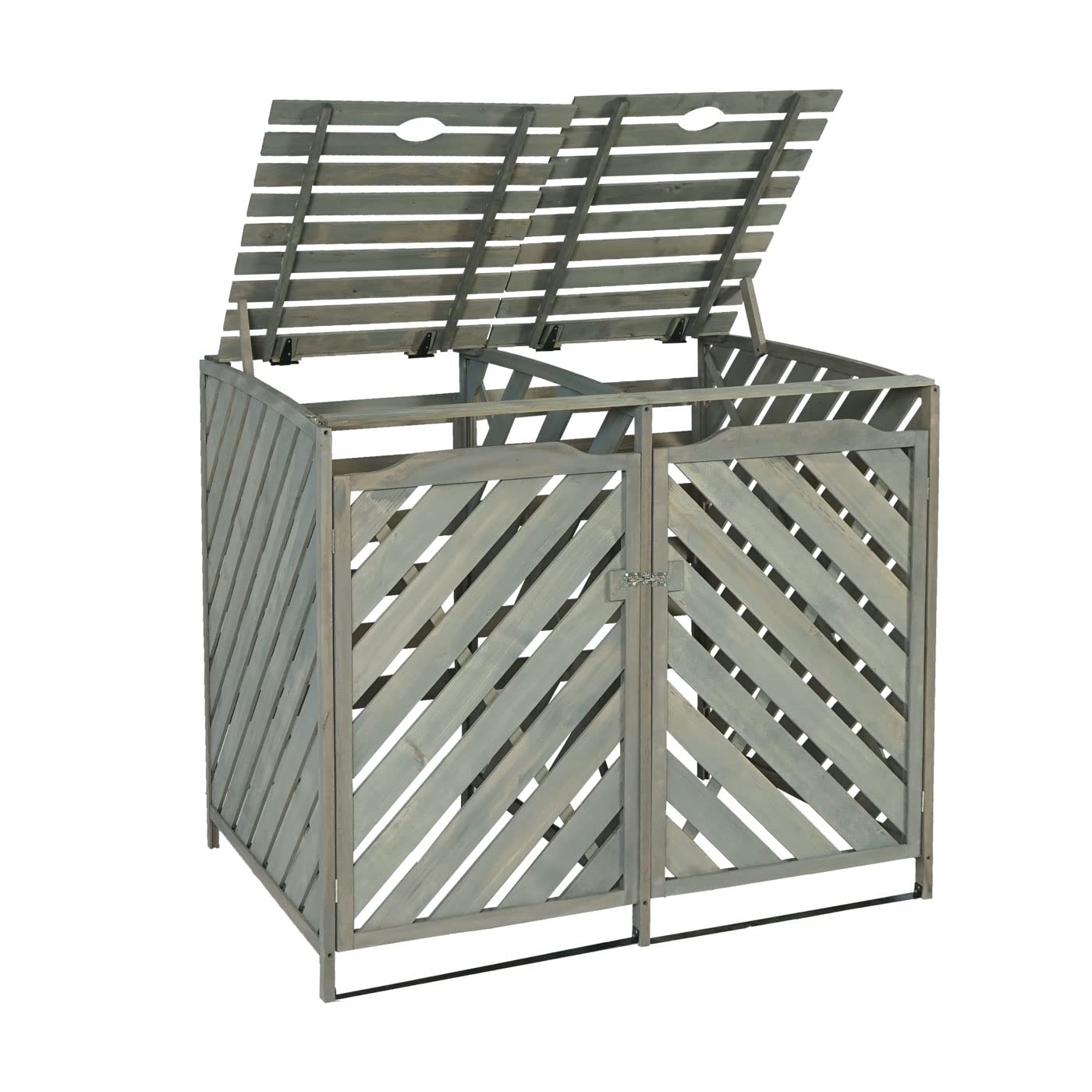 Mendler XL 2er-/4er-Mülltonnenverkleidung HWC-J44 121x133x98cm Holz - grau | Mülltonnenbox, erweiterbar MVG-zertifziert
