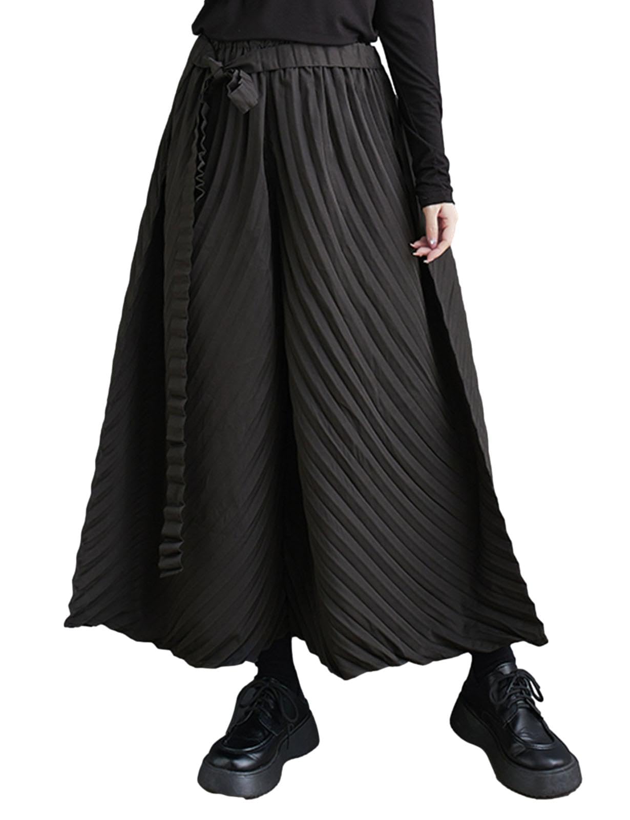 HALITOSS Womens Elastic Waist Loose Style Skirt Pants Wide Leg Ankle Length Trouser