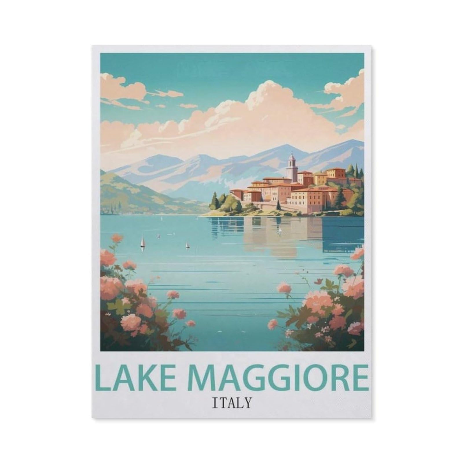 Beayodkp A6 Paint By Numbers，Lake Maggiore Italy Vintage Travel Poster，Landscape Kit For Adults Beginner Diy Oil Painting(30X40cm-Ap5