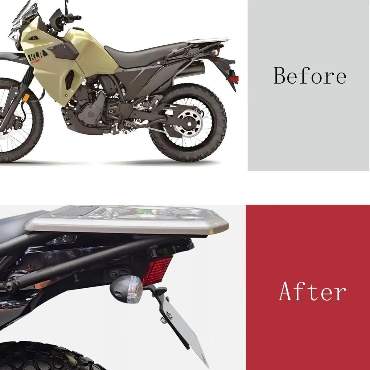 KLR650 Fender Eliminator Kit with LED Turn Signals, Motorcycle Accessories Rear Tail Tidy License Plate Holder Bracket with LED Light Compatible with Gen3 KLR 650 2022 2023 2024 2025 2026(Clear)