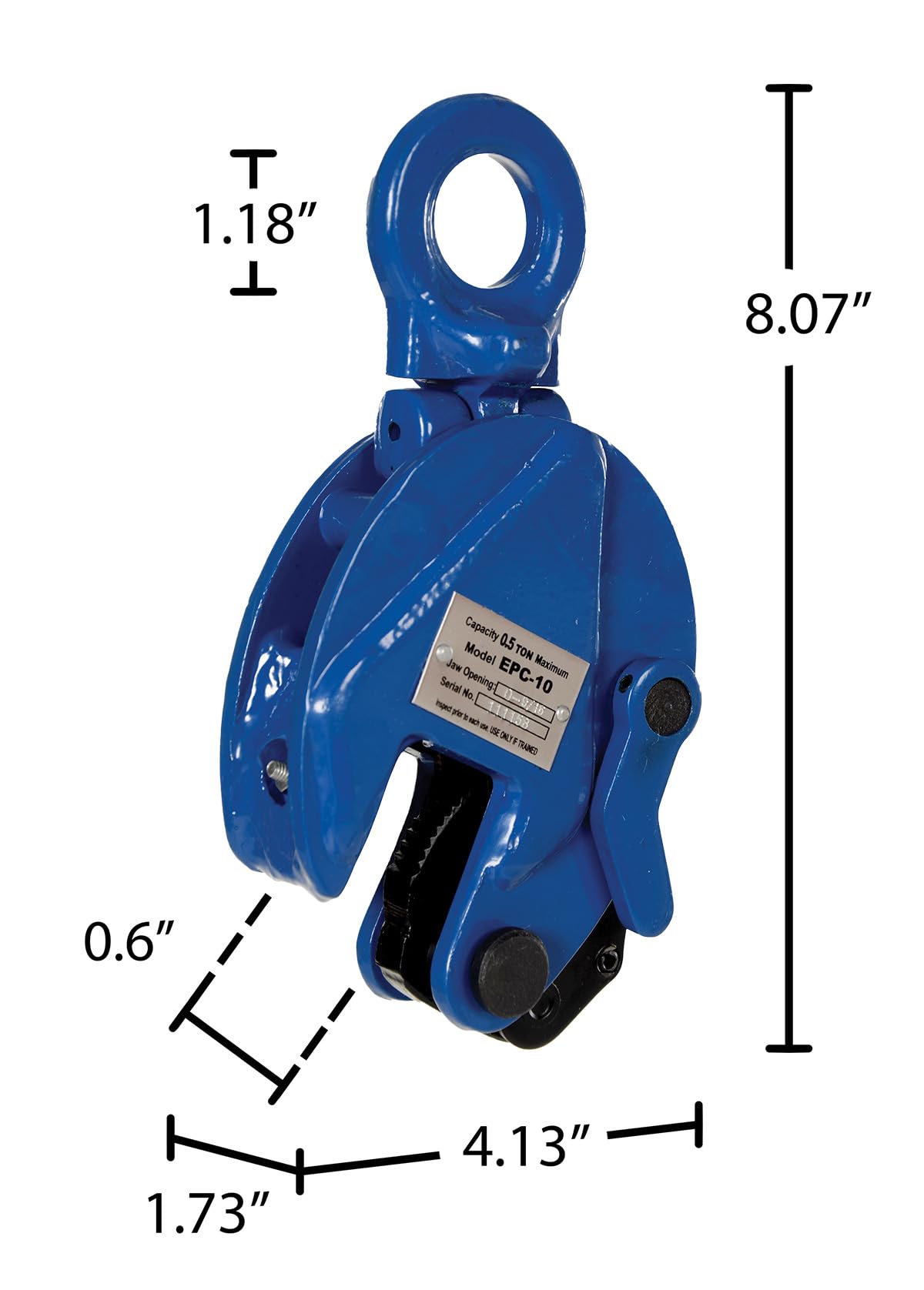 Vestil EPC-10 Vertical Plate Clamp, 0.60" Plate Thickness, 1000 lbs Working Load Limit, 1.81" Bale Opening