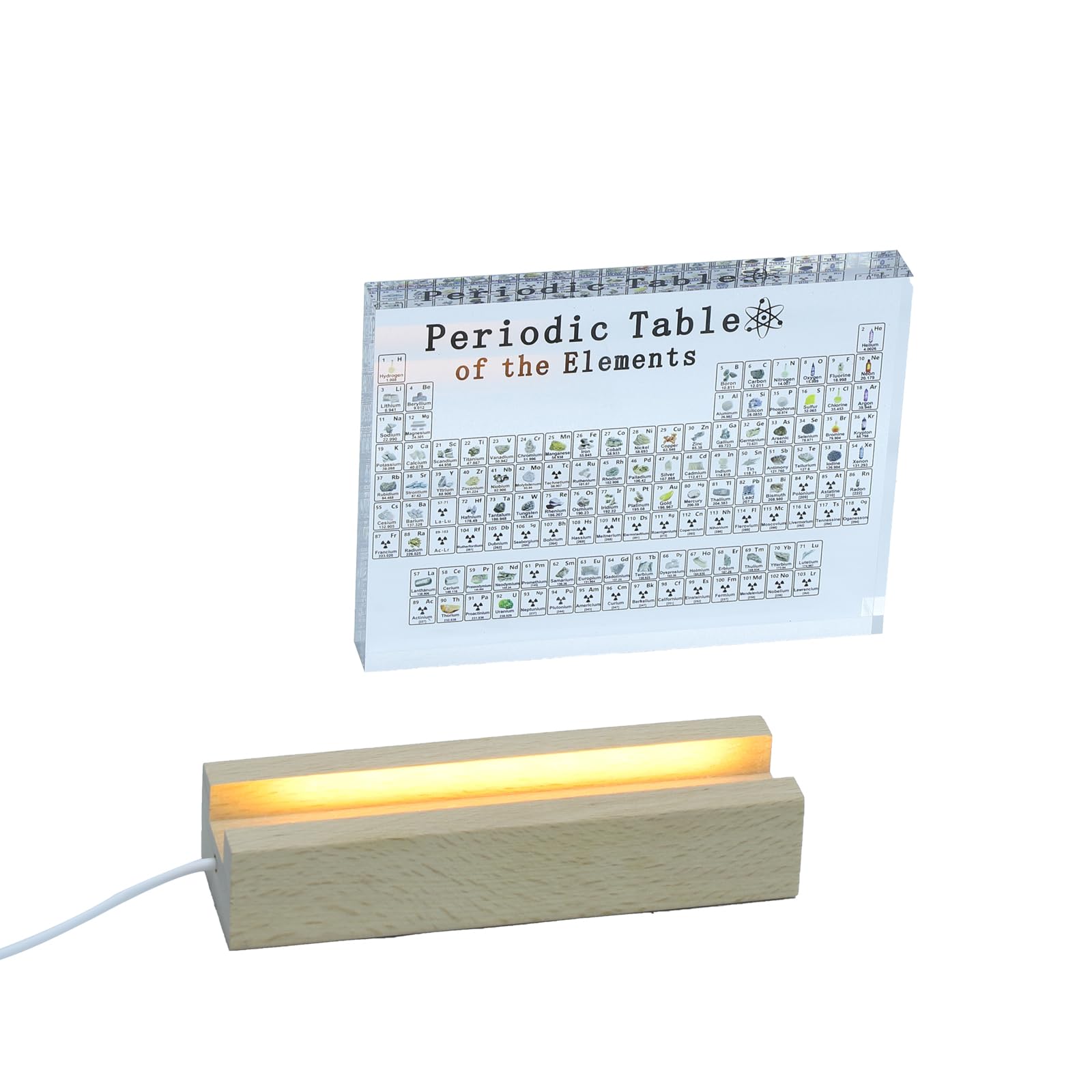 Hapihom Periodic Table Elements Decoration Base With Lights Creative Acrylic Ornament Christmas Birthday Gift for Teacher Parents Friend Students