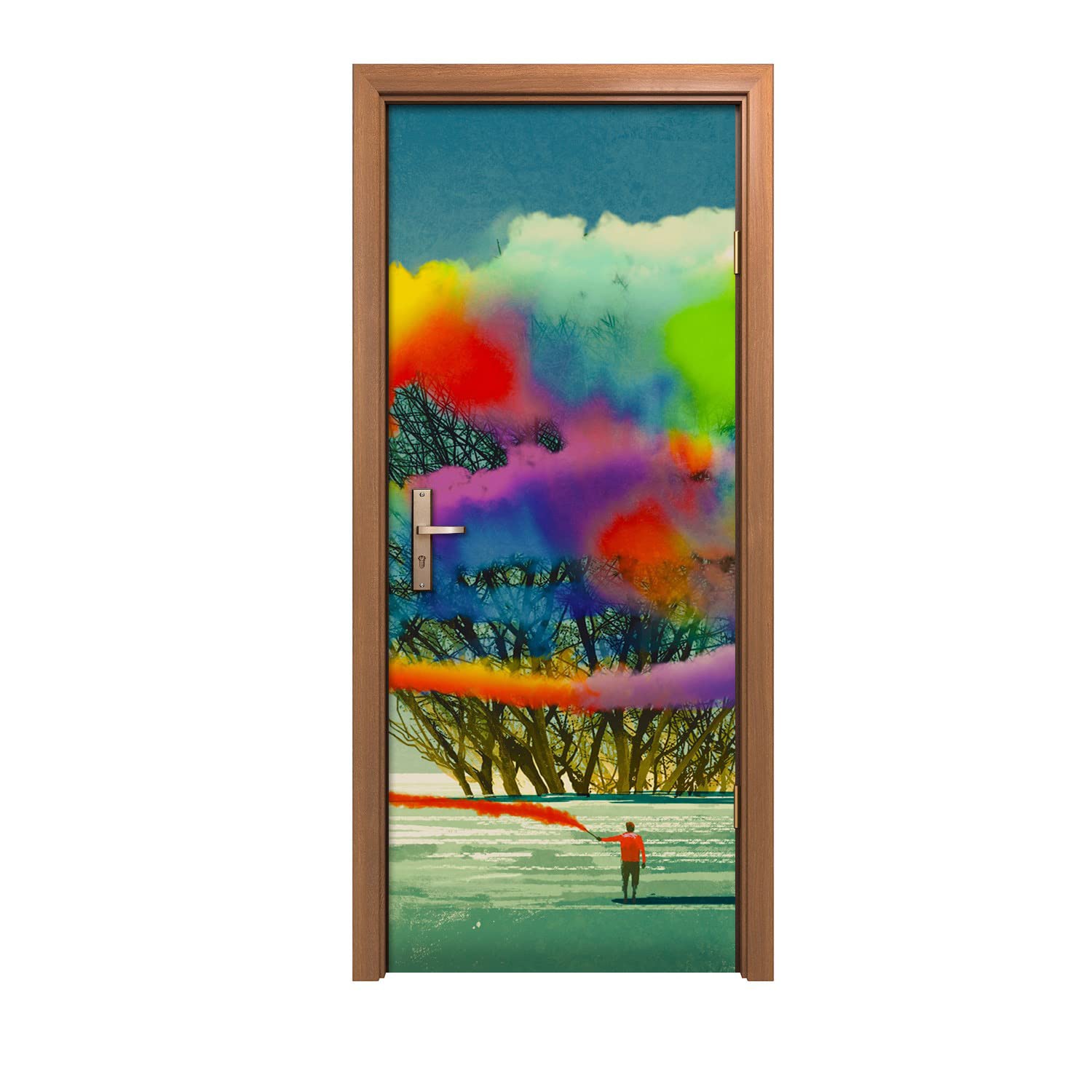 Autocollant de porte Arbre Coloray 80x200cm pour décoration murale d'intérieur