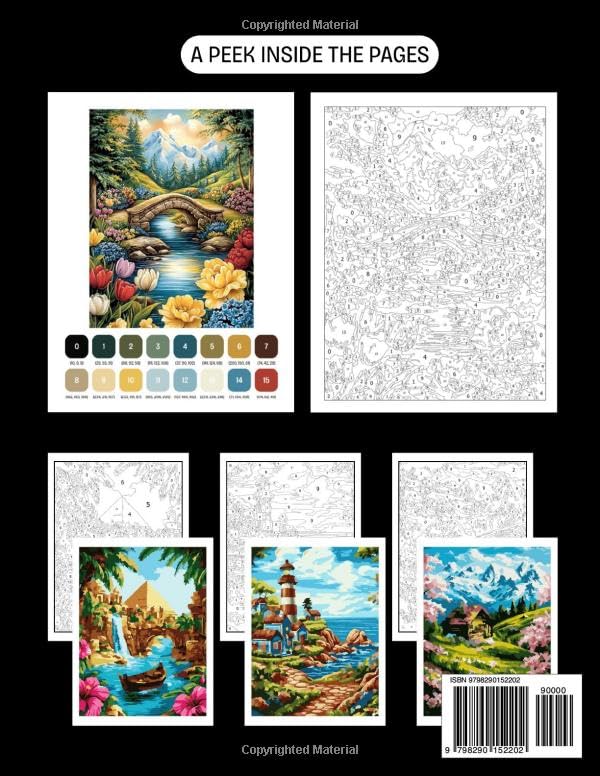 Landscapes Color by Number: Fun and Relaxing Coloring Book for Adults Mindful and Relaxation with Lakes, Flowers Fields, Mountains, Waterfalls and More