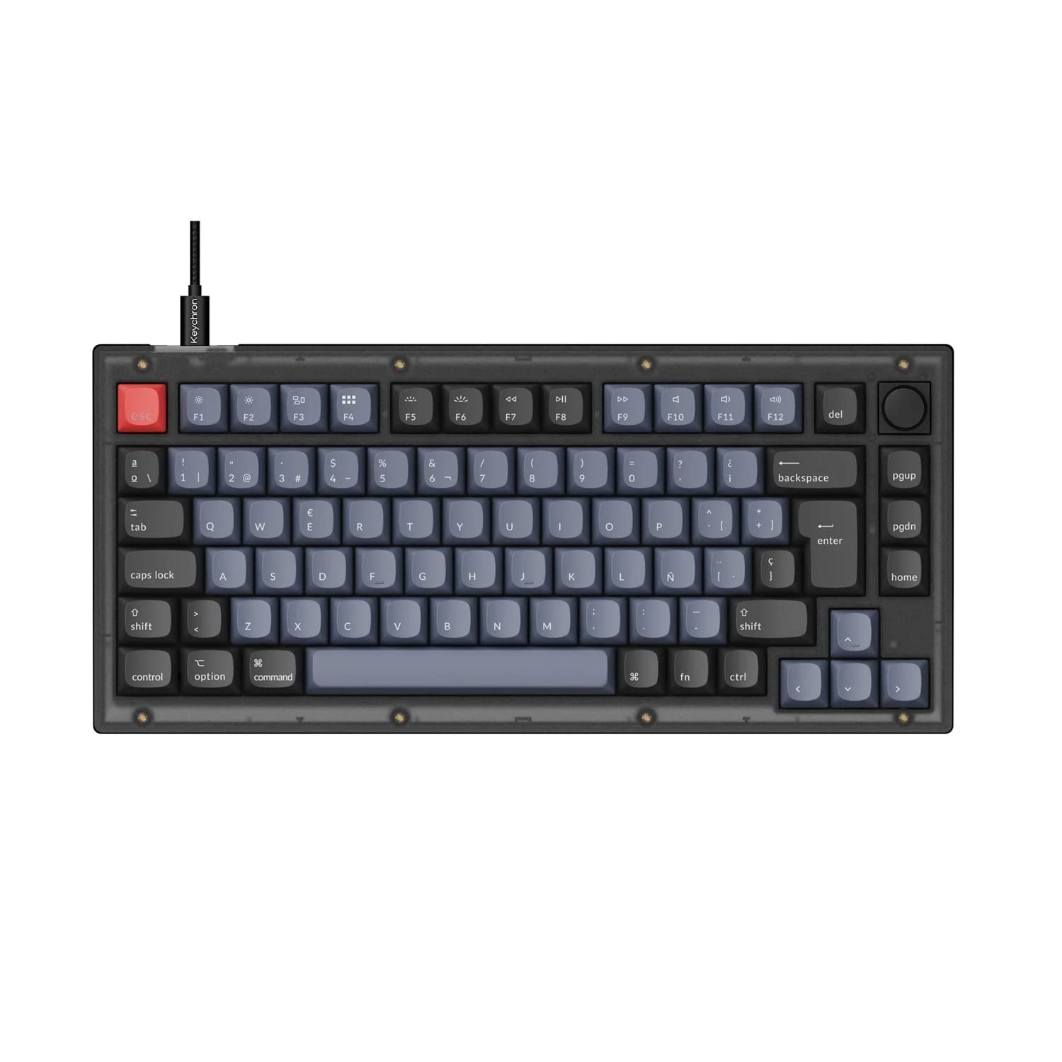 Keychron V1 Teclado Mecánico Personalizado con Perilla, Cablede 82 Teclas RGB Backlight QMK/Via Macro Programable, Hot Swappable Keychron K Pro Brown Switch para Mac Windows,Frosted Black