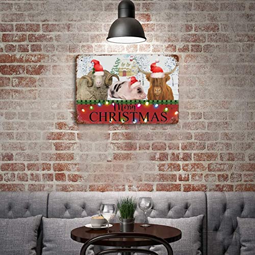 Letrero de aluminio Merry Christmas Farm con diseño de animales felices y acabado rústico 4