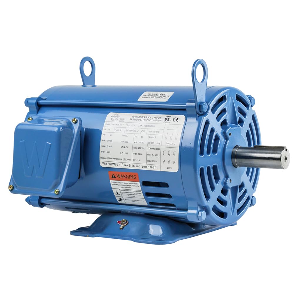 7.5 HP 3 Phase 184T Frame Electric Motor 3500 RPM ODP 230/460V