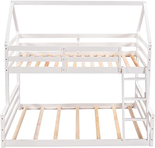 Miniatura 91 de SOFTSEA Litera individual sobre individual con tobogán, literas de casa para niños y niñas (blanco, litera de casa con tobogán) Blanco,Gris,Lavado