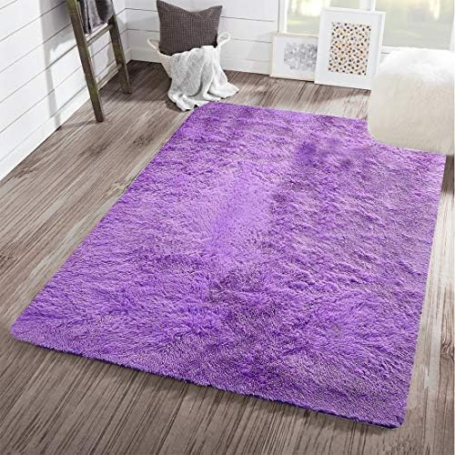 WHOW Super Soft Area Rug Modern Fluffy Shaggy Rugs for Bedroom Carpet for Living Room Kids Room Nursery Rug Play Mat for Kids (Purple, 2’x 3′)