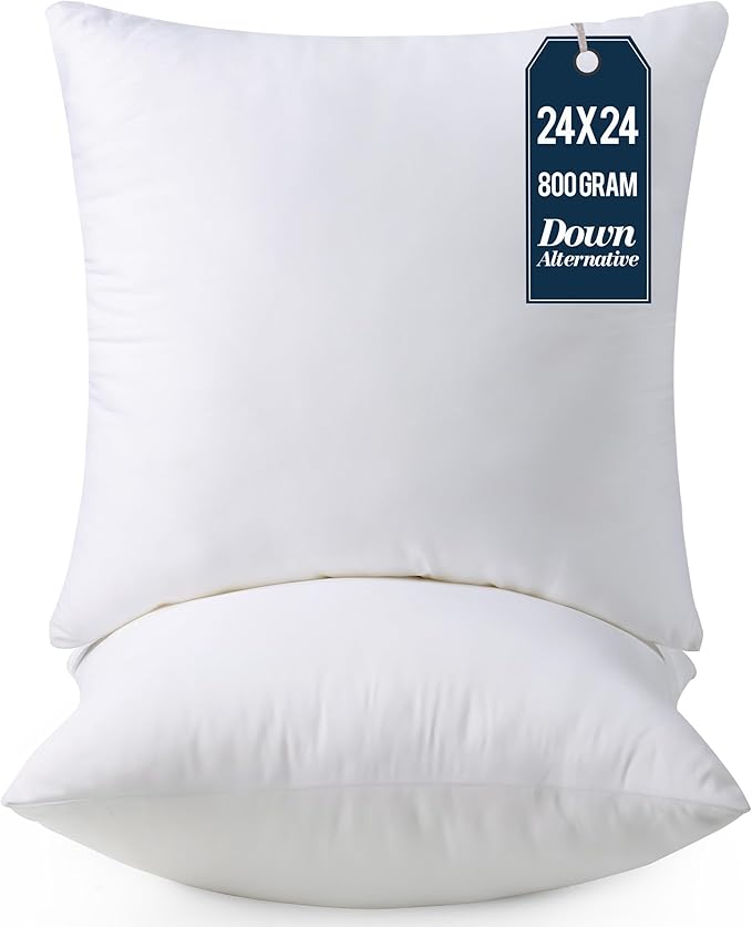Utopia Bedding Throw Pillows Insert (Pack of 2, White) - 24 x 24 Inches Bed and Couch Pillows - Indoor Decorative Pillow