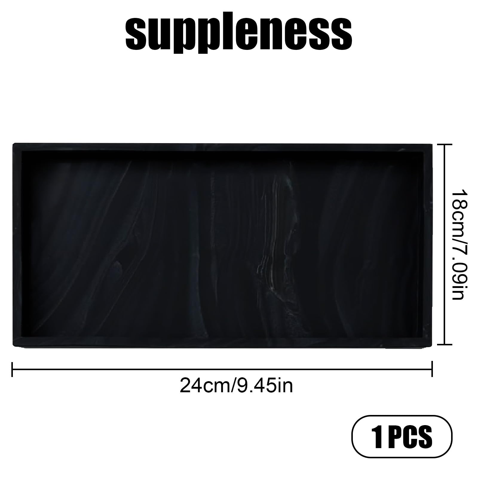XINSUO Tray Bathroom, Bathroom Tray Organiser (Ink Black, 24L*18W*2H cm), 20 x 10 x 2 cm - Image 2