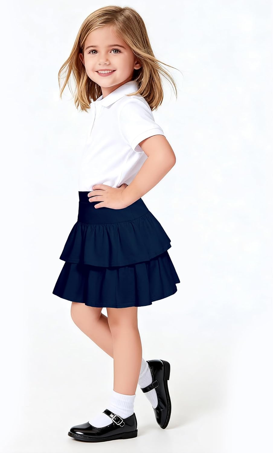 Little Girls Skirts Casual Ruffles Skirt School Uniform Skorts with Pockets for 4-11 Years - Image 2