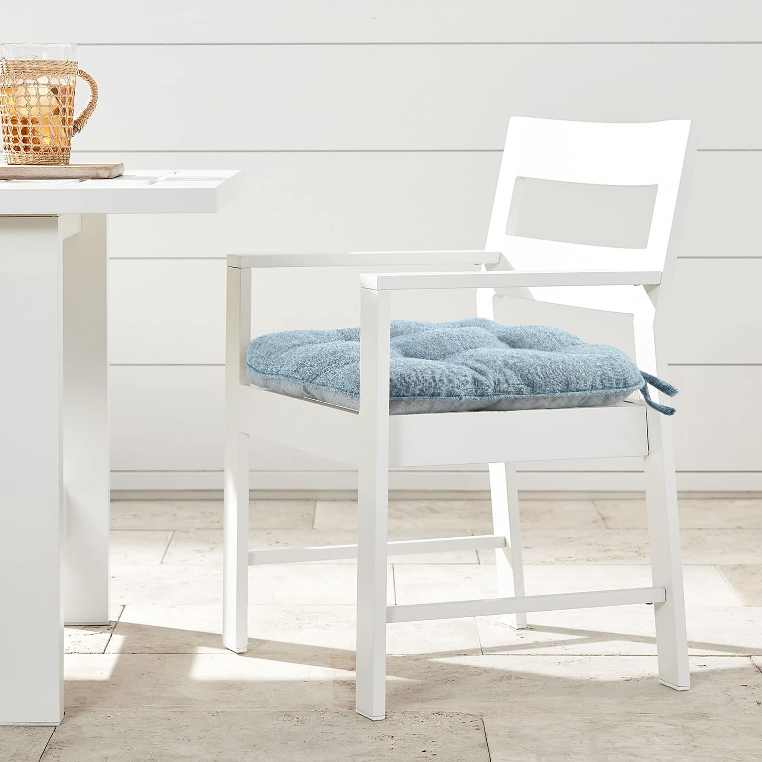 LOVTEX Tufted Chair Cushions for Dining Chairs 4 Pack - Non Slip Memory Foam Chair Pad with Ties - Blue Kitchen Chair Cushions,15.5" X 15.5"