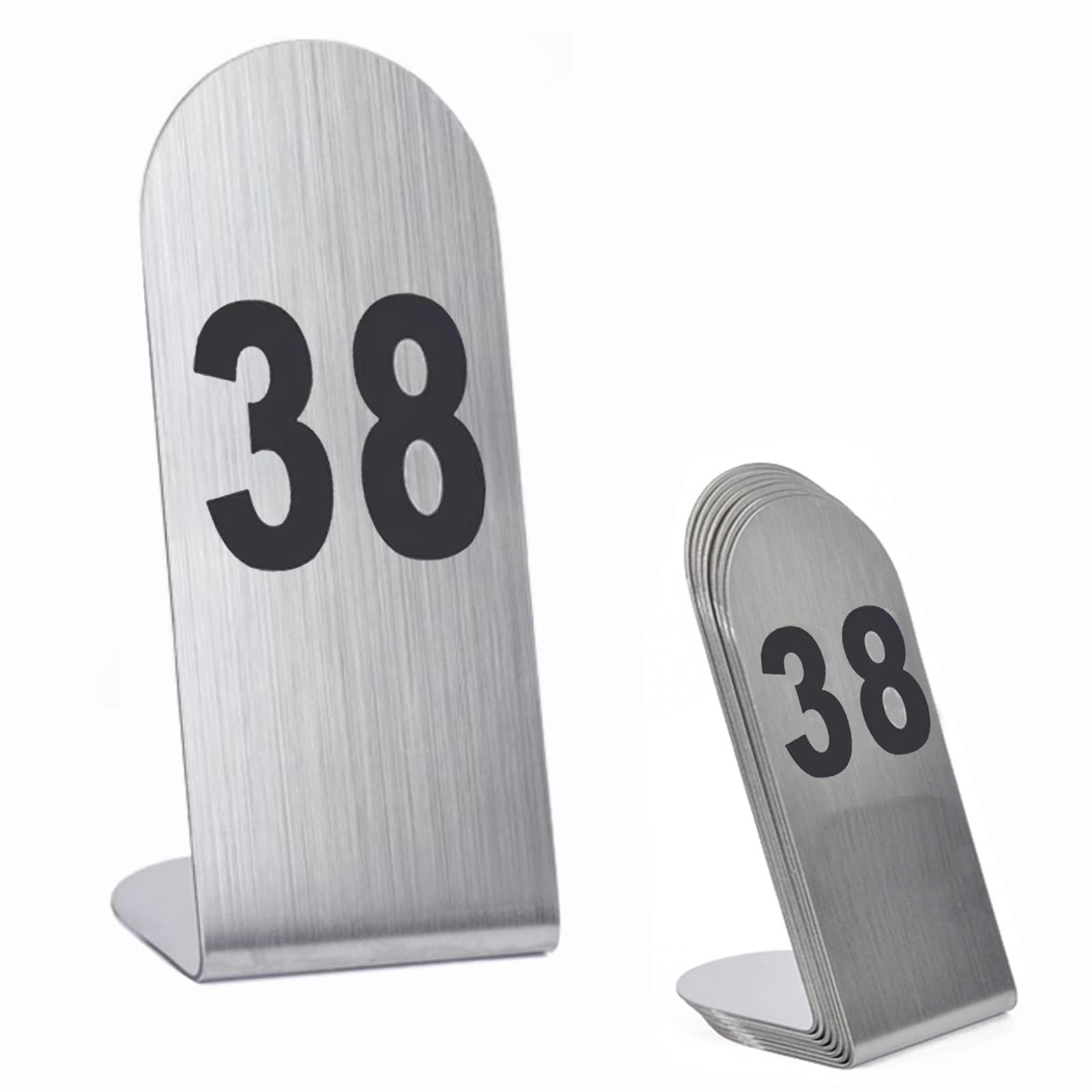 SaryEdge 1-25 26-50 One Piece Table Numbers, Stainless Steel Single Sided Number Stands for Banquets Event Reception, Reusable Tall 12 CM Table Card Holders,