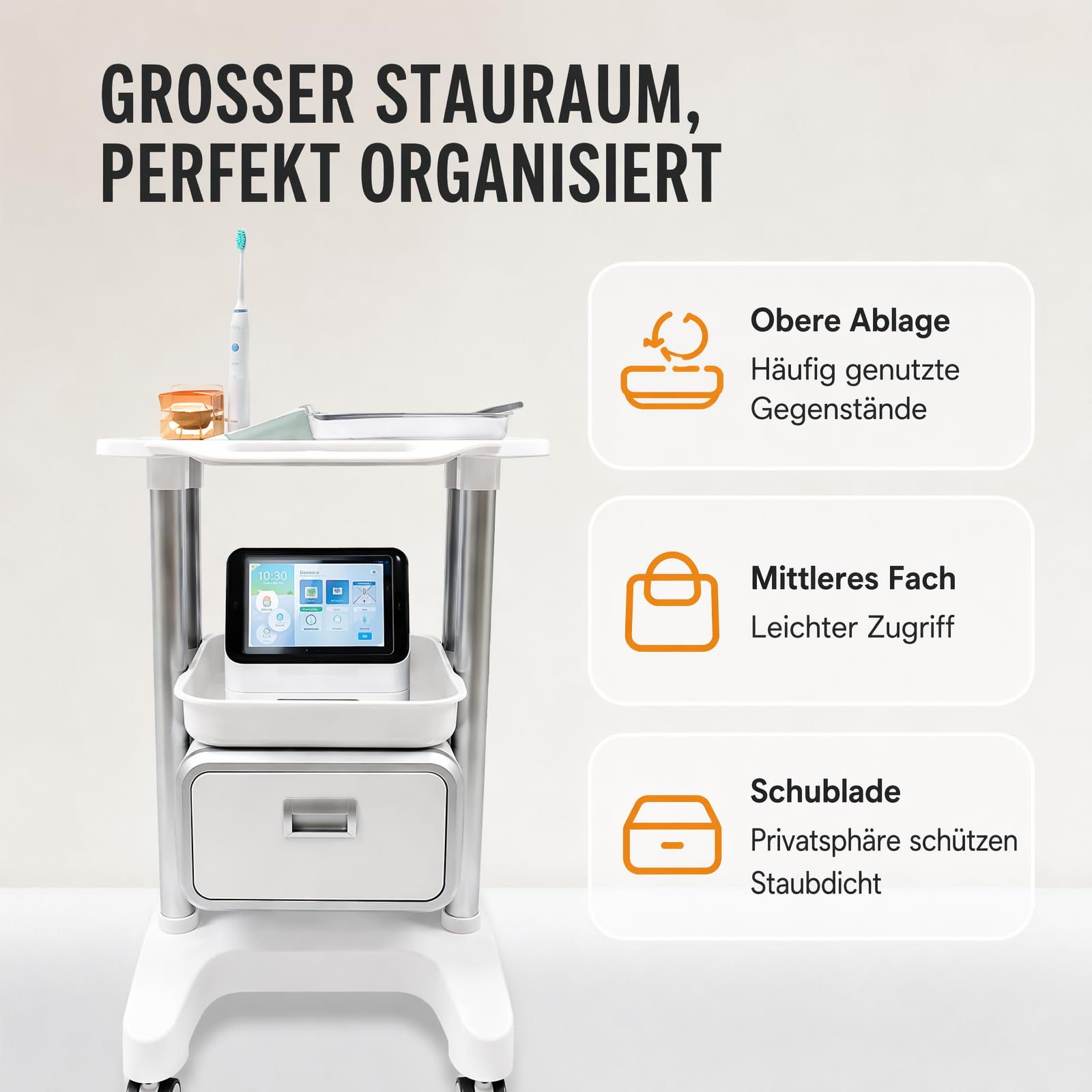 Carro médico con 1 cajón, 100 kg, carro de laboratorio, carrito de medicina, carrito de peluquería enrollable, carrito de belleza, carrito de trabajo, peluquería, carrito de servicio para laboratorio
