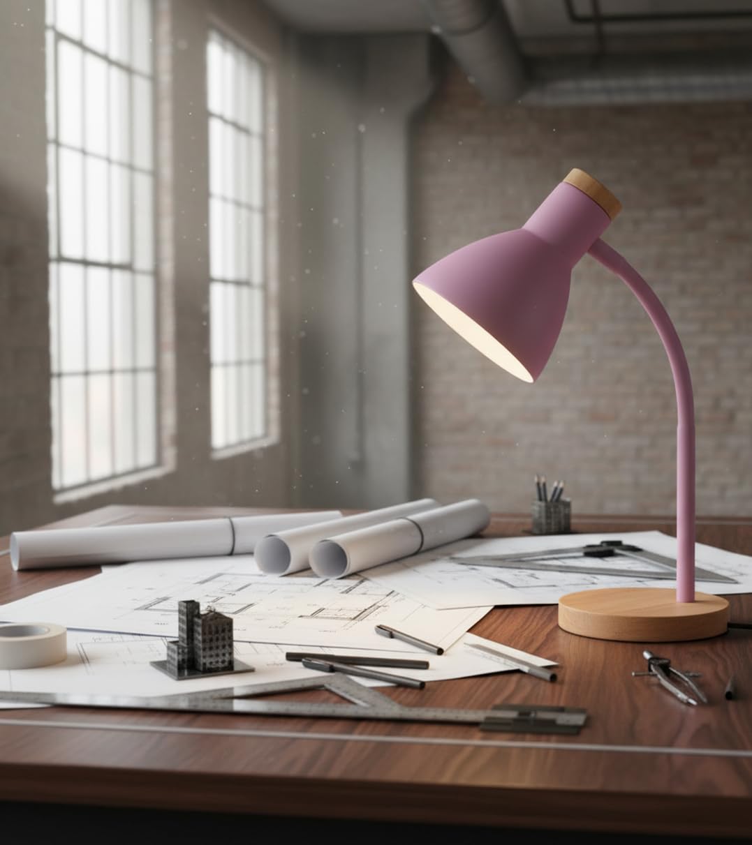 BEL AIR HOME - Lampada Flexo ARGOS E-27 - Legno Nero | Illuminazione Studio, Lavoro, Lettura | Braccio Flessibile | Perfetta per Studenti, Professionisti (LAMPADINA NON INCLUSA) (ROSA)