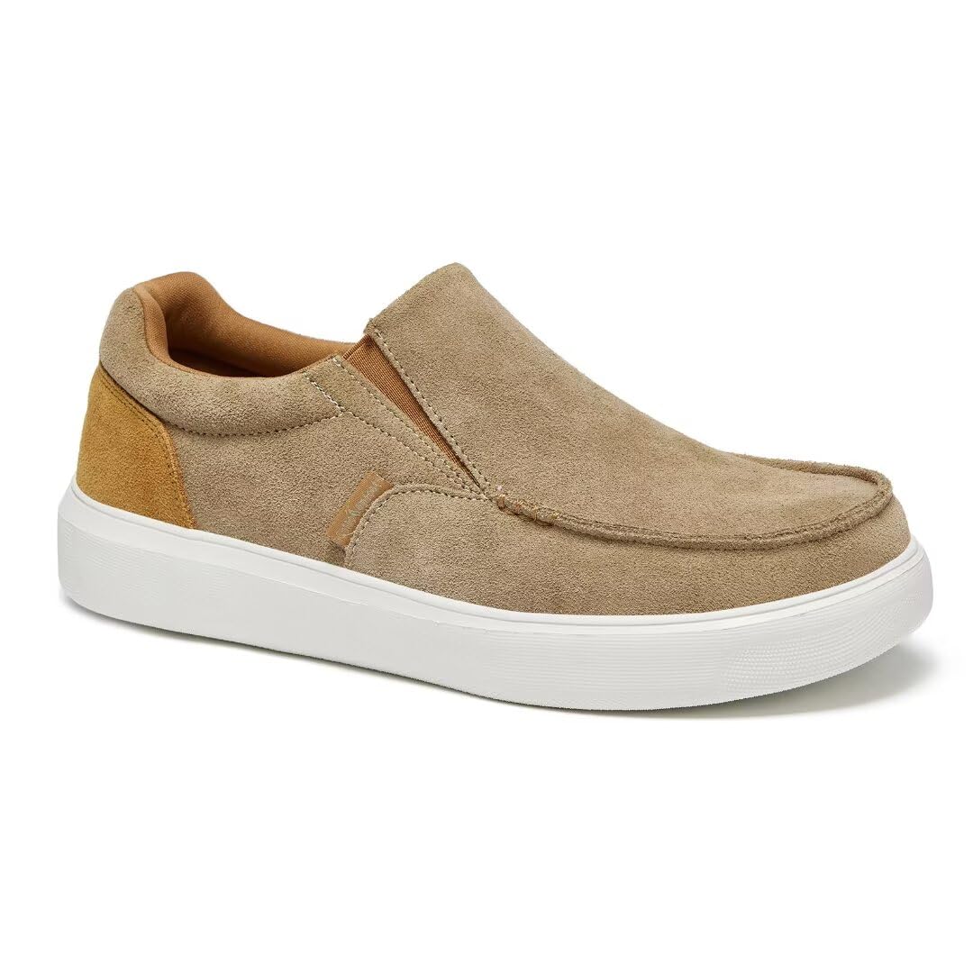 OrthoComfoot Men's Plantar Fasciitis Slip-Ons Shoes,Arch Support Leather Walking Loafers,Foot and Heel Pain Relief,Orthopedic Comfortable Casual Boat Shoes, W3-beige, 11.5