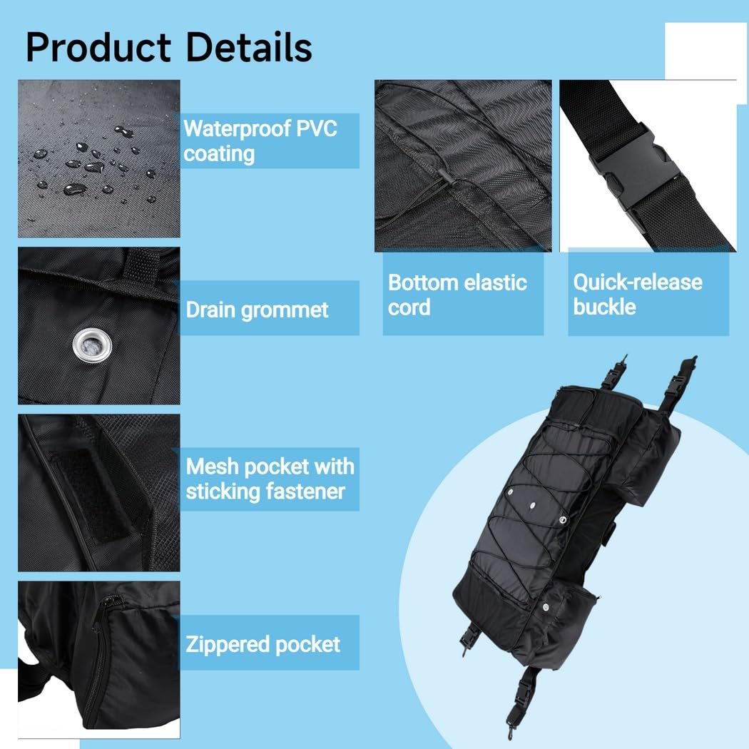 Chewtoyo Heavy Duty Life Vest T-Bag for Most T-Top Boats, T-Top Boat Storage Bag, Waterproof Oxford Cloth Storage Bag, Hold Up to 6 Type Ii Life Jackets, Black