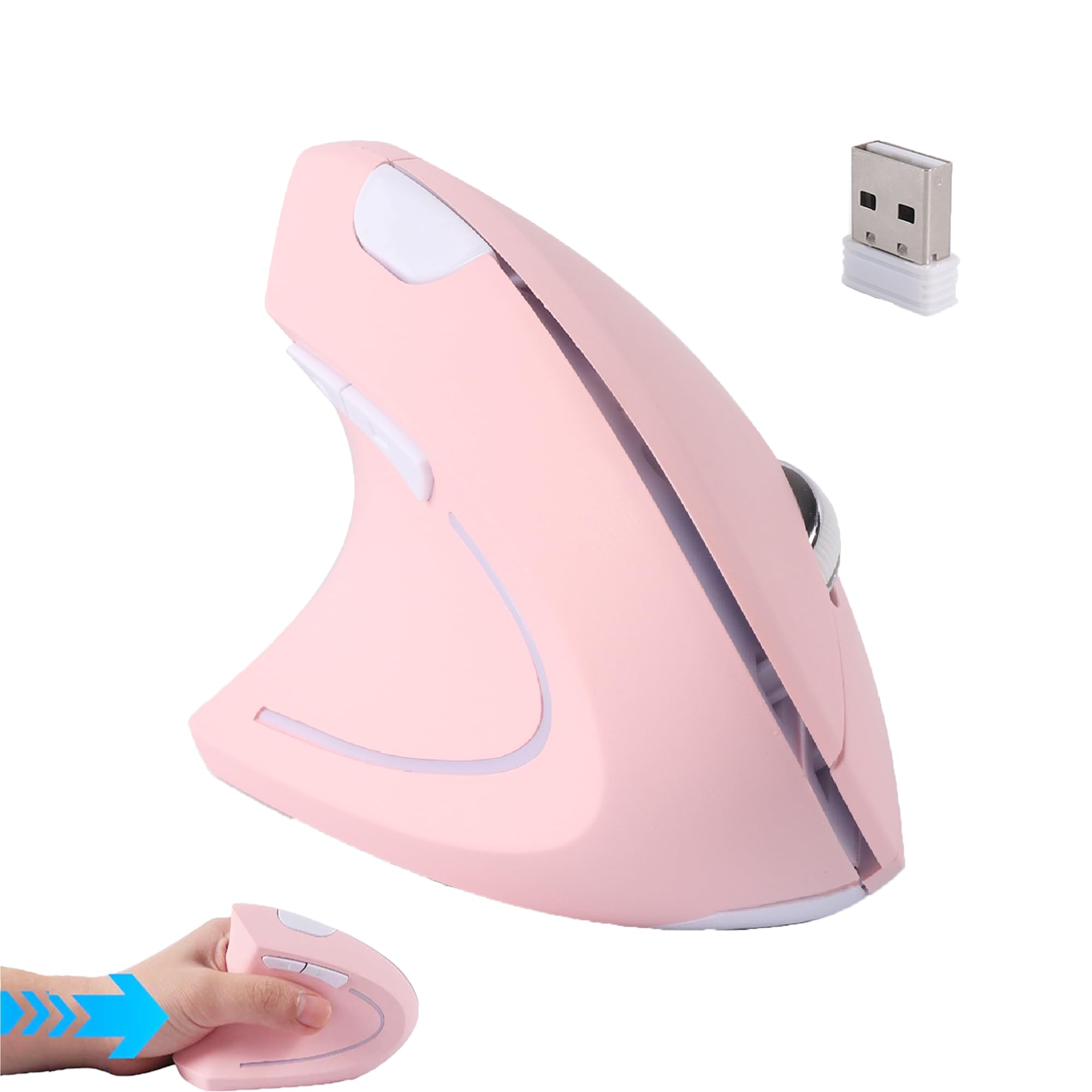 Mouse verticale ergonomico senza fili per mancini, 2,4 G, silenzioso, senza fili, 3 DPI regolabili, 6 pulsanti, per PC, laptop, notebook, computer, allevia il dolore al polso (rosa)