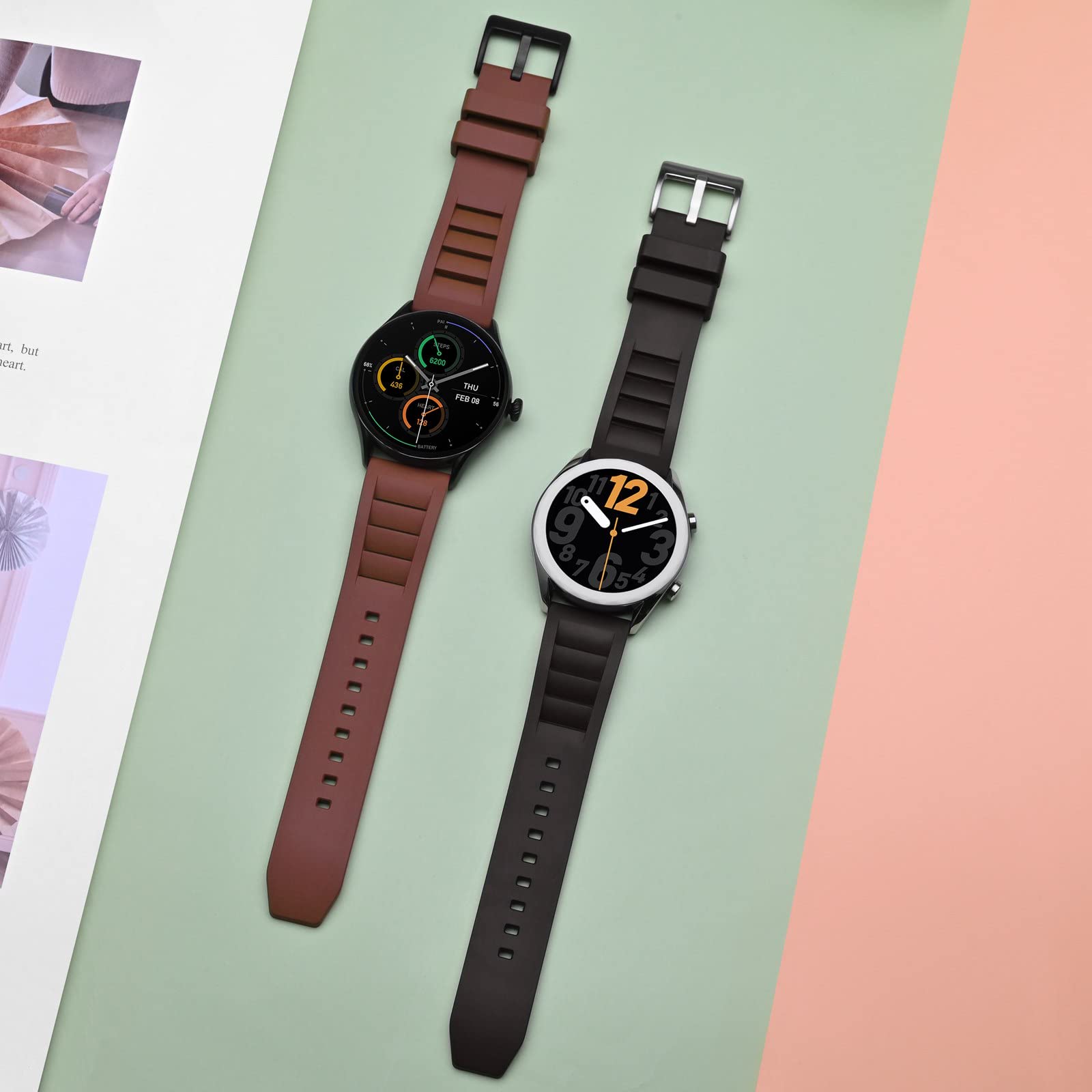 Anbeer Silicone Quick Release Watch Straps,20mm Fluororubber Watch Band,Rubber Watchband for Men and Women,Black with Silver Buckle