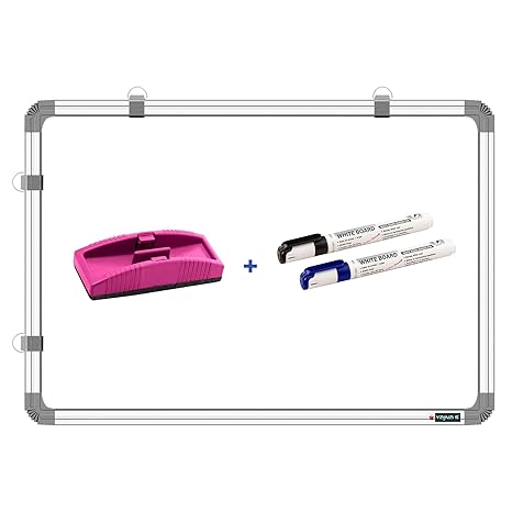 YAJNAS White Board 1.5X2 Feet Non-Magnetic Double Sided Whiteboard & Chalkboard Both Side Writing Board with 2 whiteboard Markers + 1 White Board Duster - Set of 4 Items