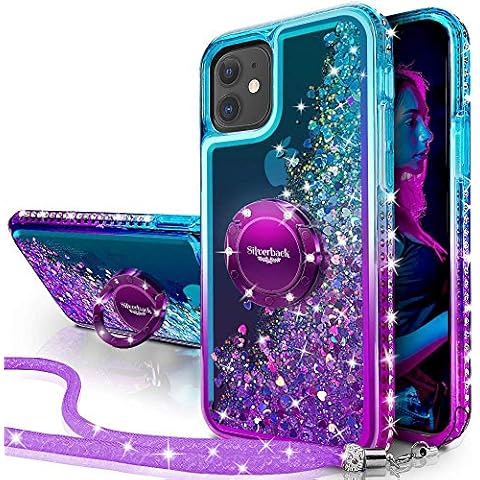 Miss Arts iPhone 11 Case, [Silverback] Moving Liquid Holographic Glitter Case with Kickstand, Bling Diamond Ring Stand Slim Protective Case for Girls Women for Apple iPhone 11 6.1 inch -Purple Cover