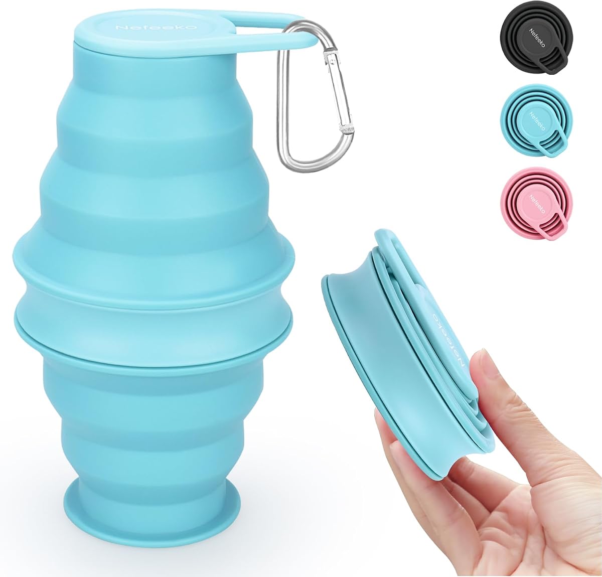 Botella de agua plegable, botellas de agua plegables de silicona sin BPA | Botellas de agua reutilizables de 17oz(500ml) para viajes, gimnasio, Camping, senderismo, botella de agua deportiva portátil a prueba de fugas con mosquetón