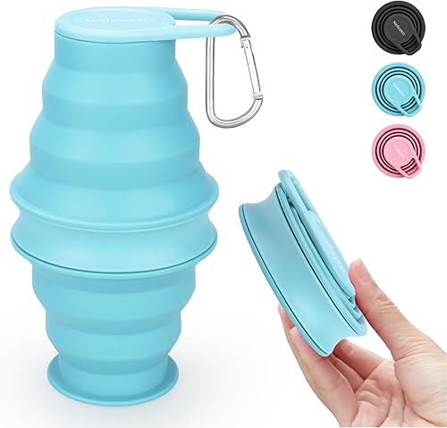 Miniatura 7 de Nefeeko Botella de agua plegable, reutilizable, sin BPA, de silicona, plegable, para viajes, gimnasio, camping, senderismo, botella de agua portátil