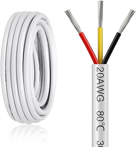 Miniatura 139 de Cable de calibre 18 de 20 pies, 3 conductores, cable eléctrico de 18 AWG, cable de cobre estañado trenzado sin oxígeno 18/3, cable de bajo voltaje