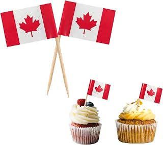 200 Pieces Canada Flag Toothpicks, Small Food Cup Cake Topper for Canada Day Decorations, Mini Stick Flags Toothpick for Cocktail Sandwiches Ice Cream Fruit Appetizers Burgers