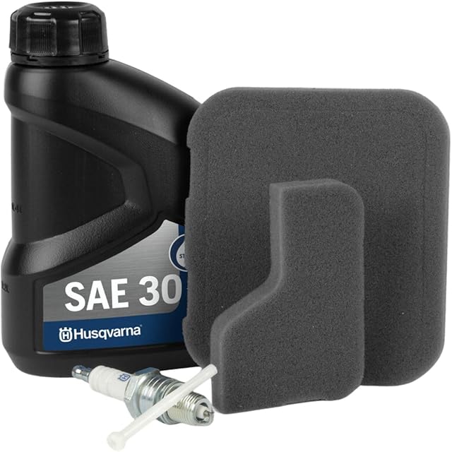 Generic Husqvarna Service-Set HS123A LC 140P LC 140SP 529536801 – Wartungsset mit Öl, Luftfilter, Kraftstofffilter und Zündkerze, Originalteil — Geräte-Pflege