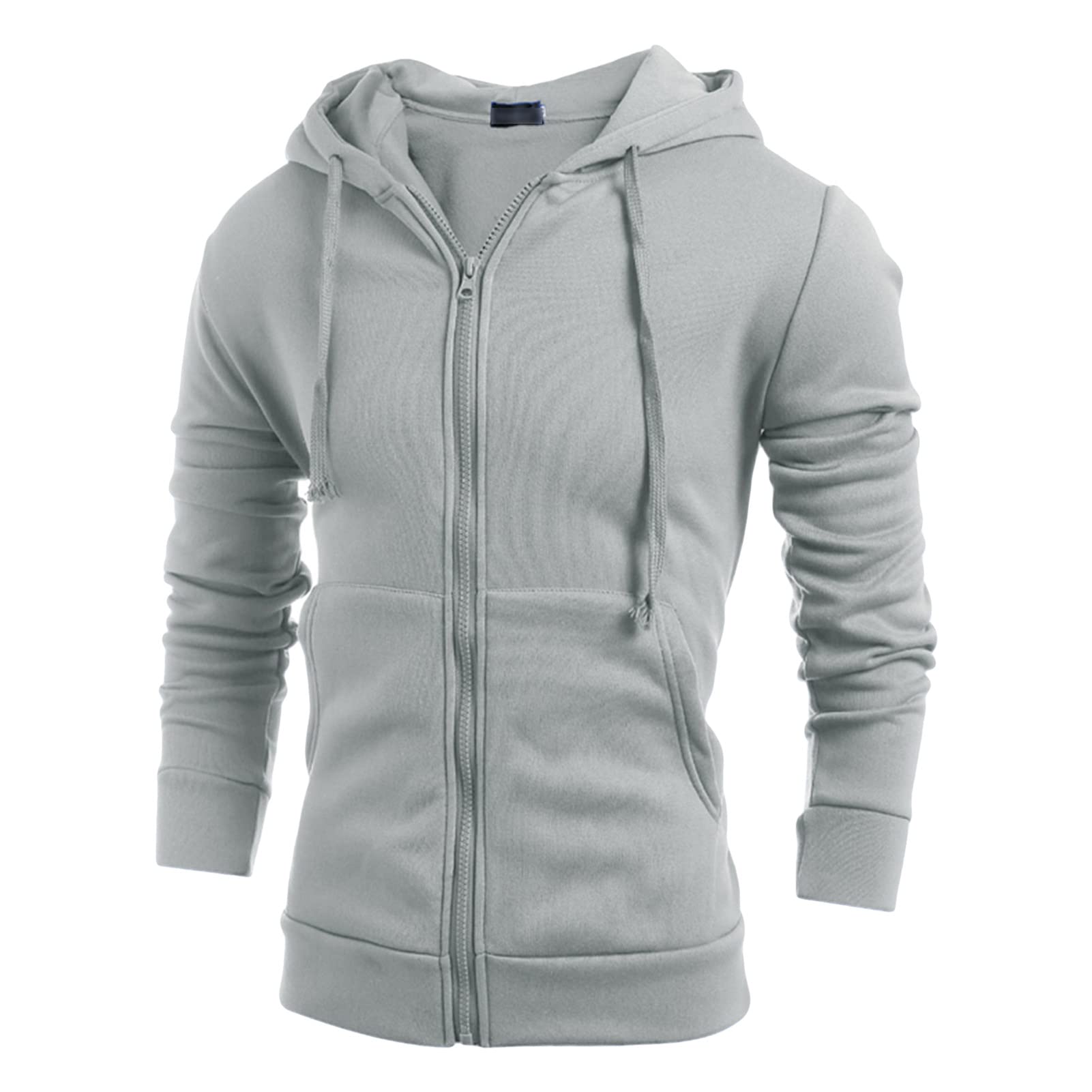 Maiyifu-GJ Men's Full Zip Sport Fleece Hoodie Lightweight Zip-Up Active Hooded Sweatshirt Basic Long Sleeve Slim Fit Hoodies (Light Grey,Medium)