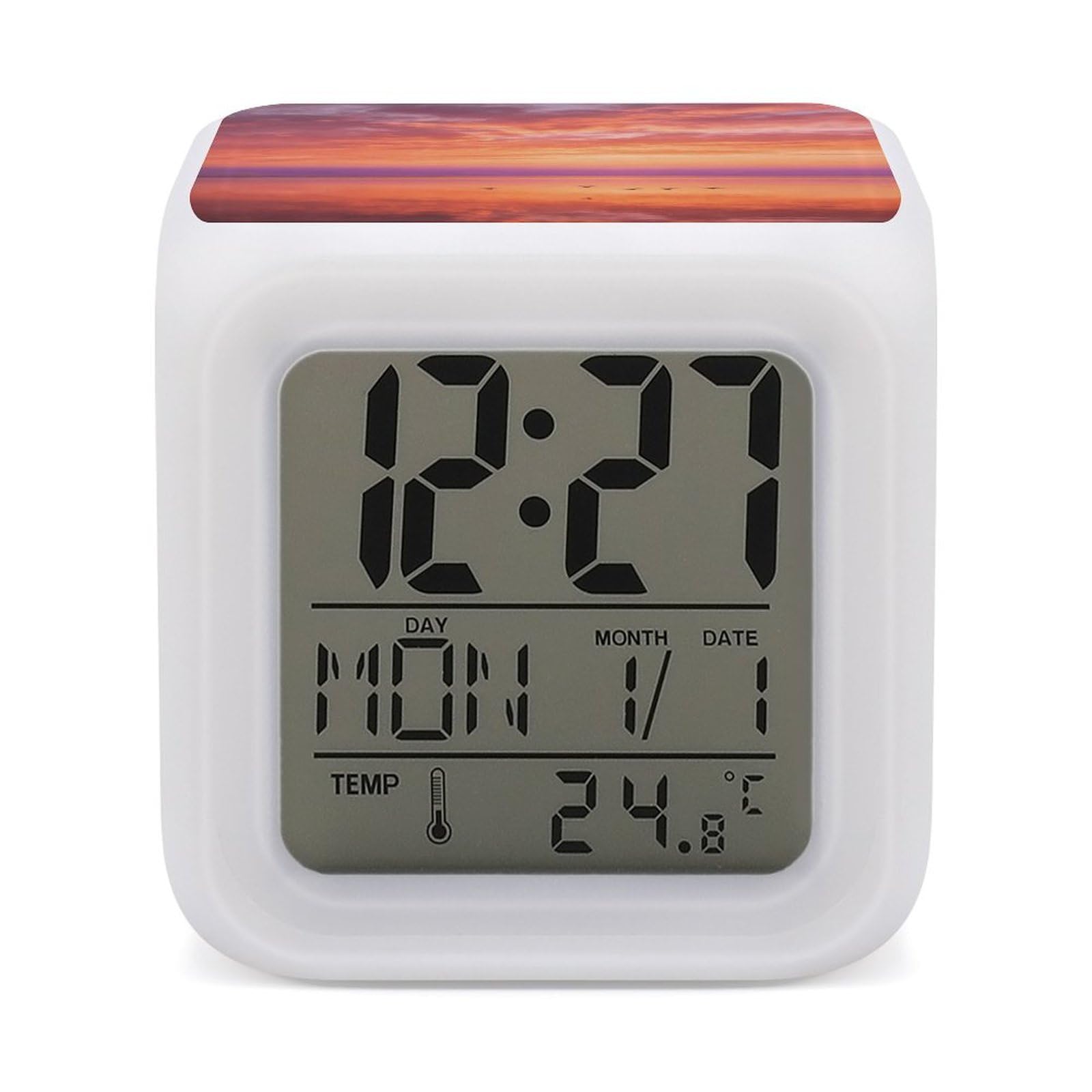 LZQPOEAS Rose Gold Alarm Clock with 7 Color Changing Nightlight for Bedroom Calendar Temperature Display Wake Up Digital Clock Small Desk Clocks for Heavy Sleepers Adults