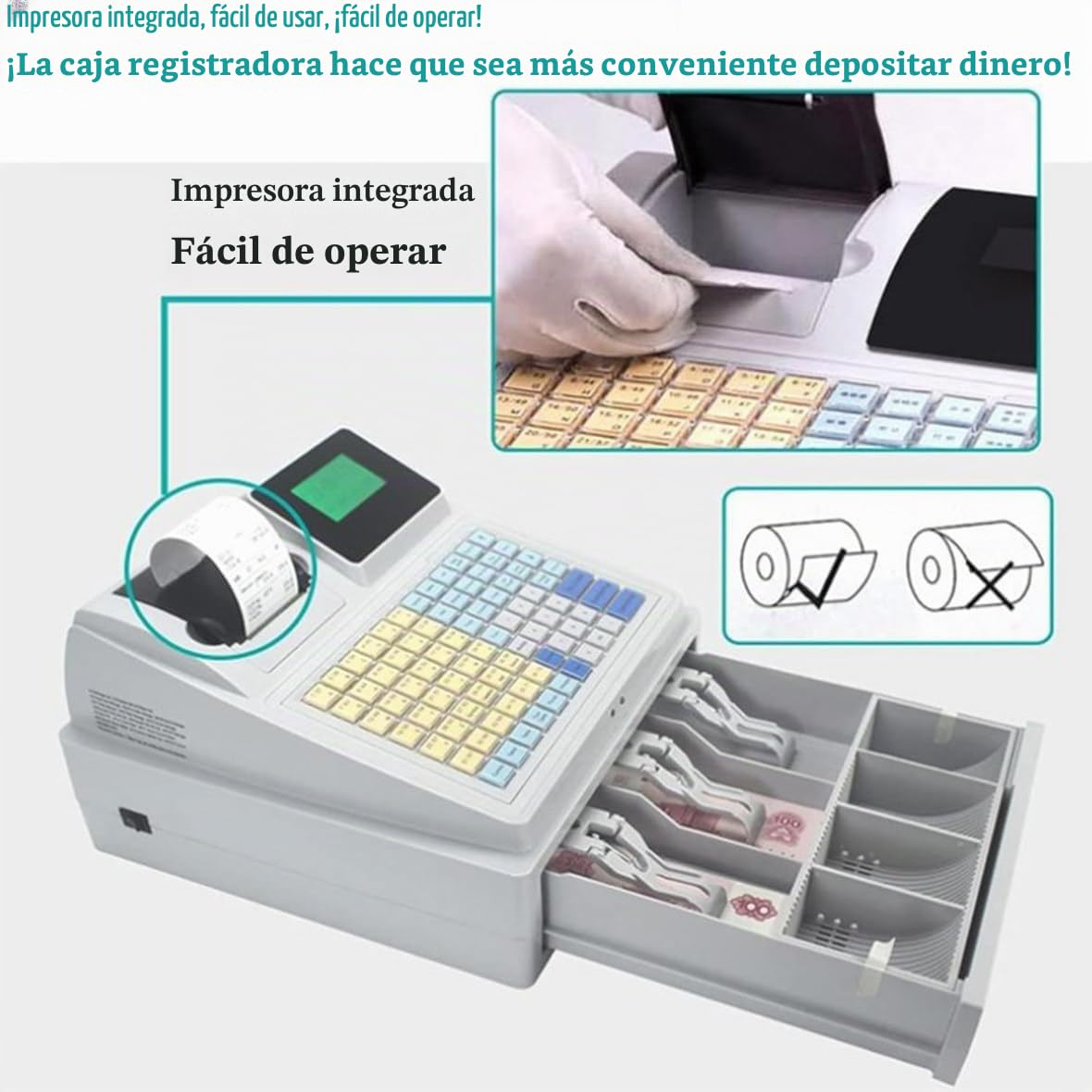 Caja Registradora Electrónica - Caja Registradora Digital Led De 81 Teclas con Cajón, Ideal para Comercio Minorista Y Restaurante - Caja Registradora Comercial