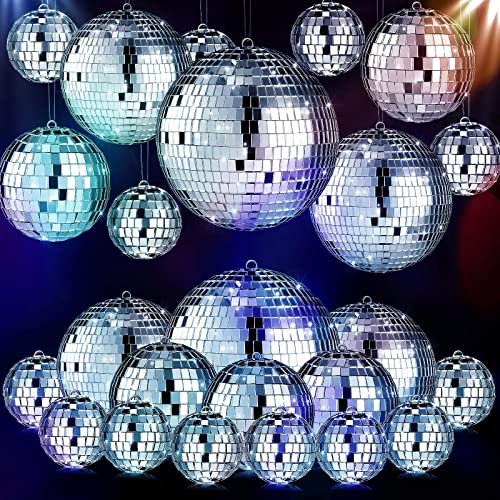 Image of MTLEE 20 Pcs Disco Balls Decoration Mirror Disco Ball Assorted Silver Mini Glass Different Sizes Reflective with Rope for 70s Wedding Dance Music(6, 4, 3. 2, 2 Inch)