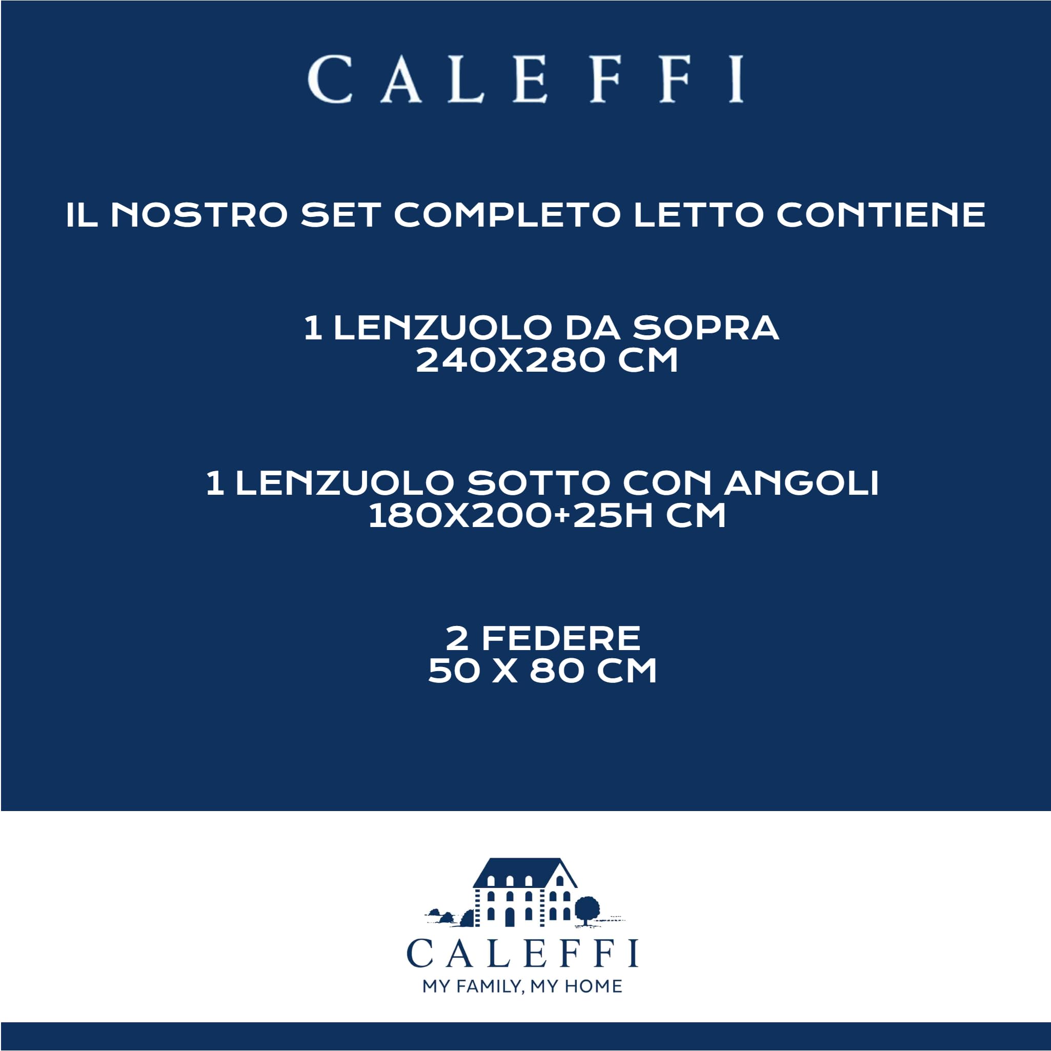 Caleffi Completo Letto Matrimoniale 100% Cotone Morbido - Lenzuolo Sotto con Angoli 180x200x25 cm, Lenzuolo Sopra 240x280 cm, 2 Federe 50x80 cm (Flower Rose)