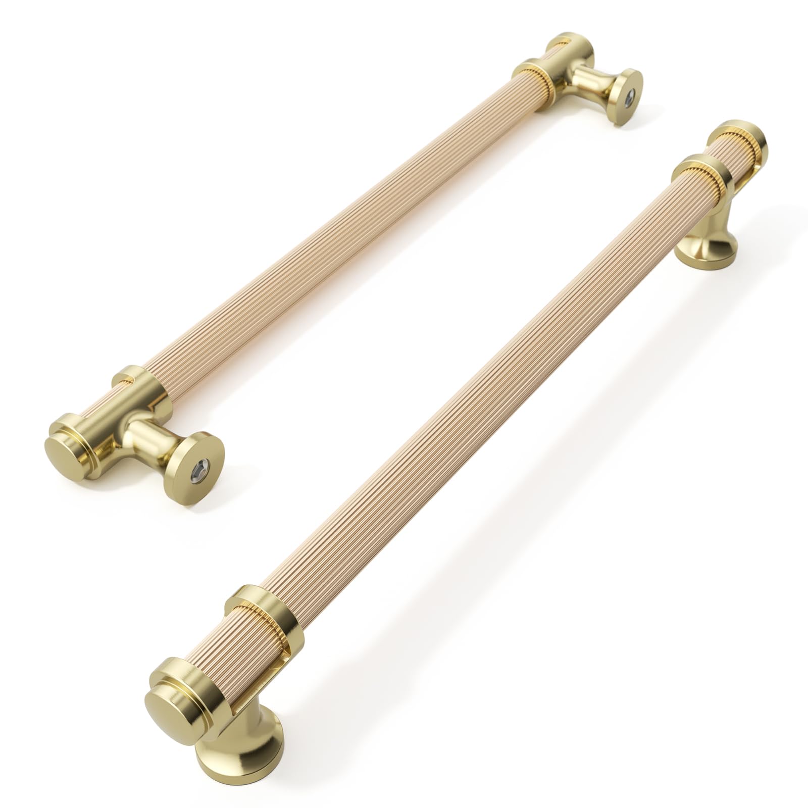 FURNIWARE 10 Pack Gold Cupboard Handles, 192mm (7.5 Inch) Hole Center, Color-Blocked Cabinet Pulls with Lines Design, Bright Gold Pull Handles for Kitchen, Drawer Dresser, Wardrobe, Furniture