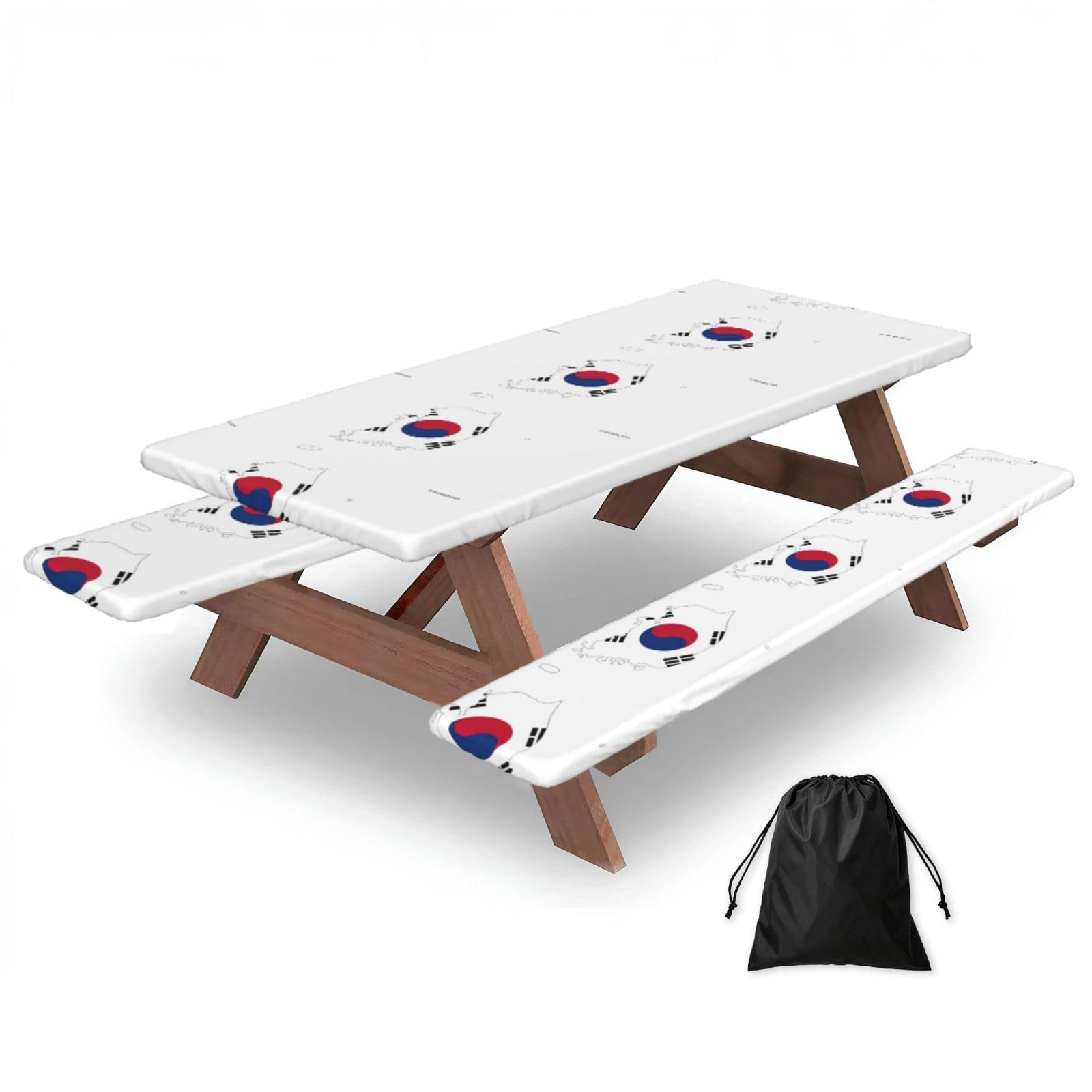 Yqxwjl Black Republic Of Korea Flag Map Print Camping Essentials Waterproof Camping Table And Bench Cover With Drawstring Bag 183 Cm