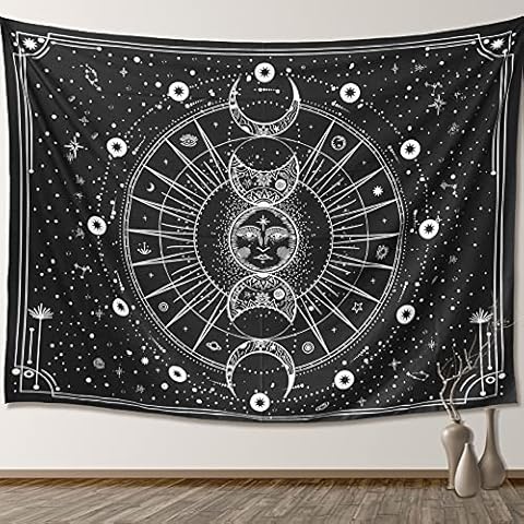 SANYOCZH Tapestry for Bedroom Aesthetic, Sun Moon Star Large Astrology Wall Hanging, Black White Psychedelic Room Decorations, Mystic Wall Decoration for Home Bedroom, Living Room, Dorm (150x200cm) Cover