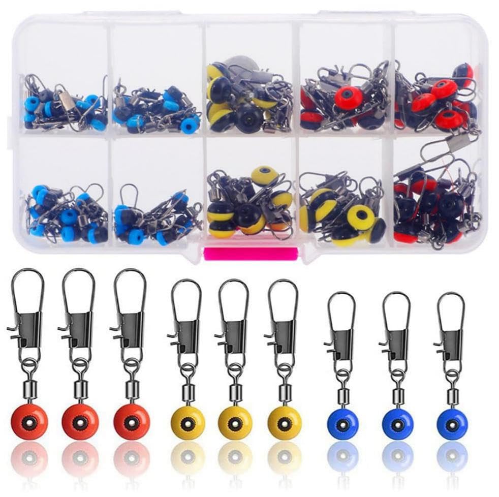 Aptliton Fishing Accessories Kit with Swivels, Beads & Clips – Ball Bearing Swivels, Anti-Tangle, Corrosion-Resistant Connectors, Rolling Snaps – for Freshwater & Saltwater Rigs – 100PCS